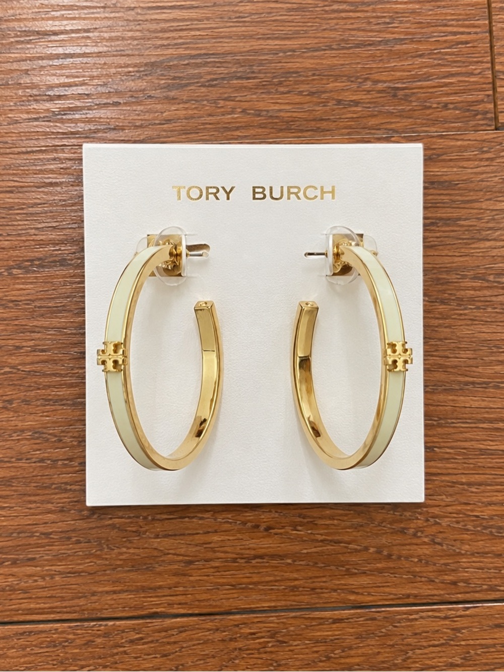 Tory Burch Icon Ivory Enamel Hoop Earrings